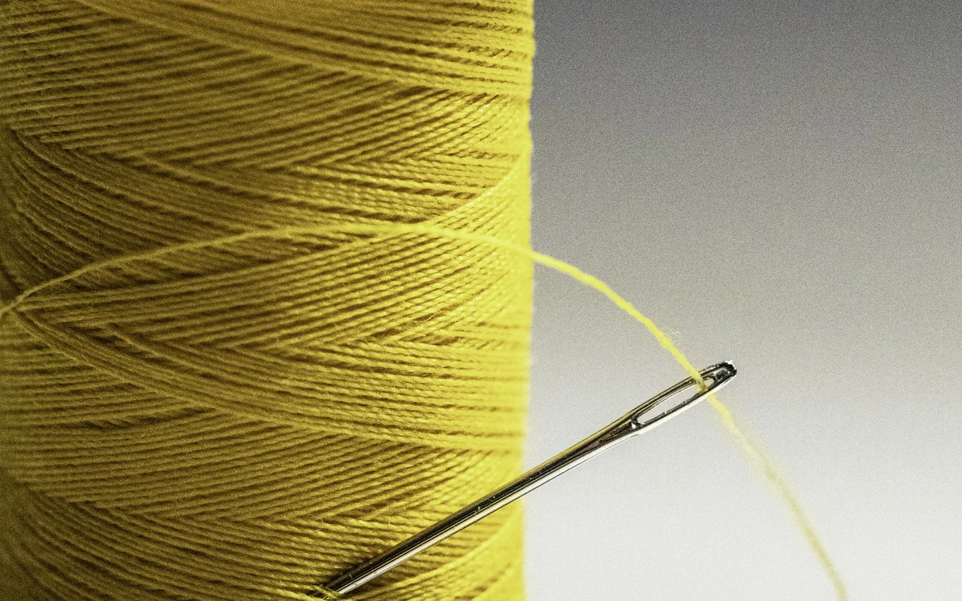 A sewing needle shown for scale against the far finer acupuncture needle