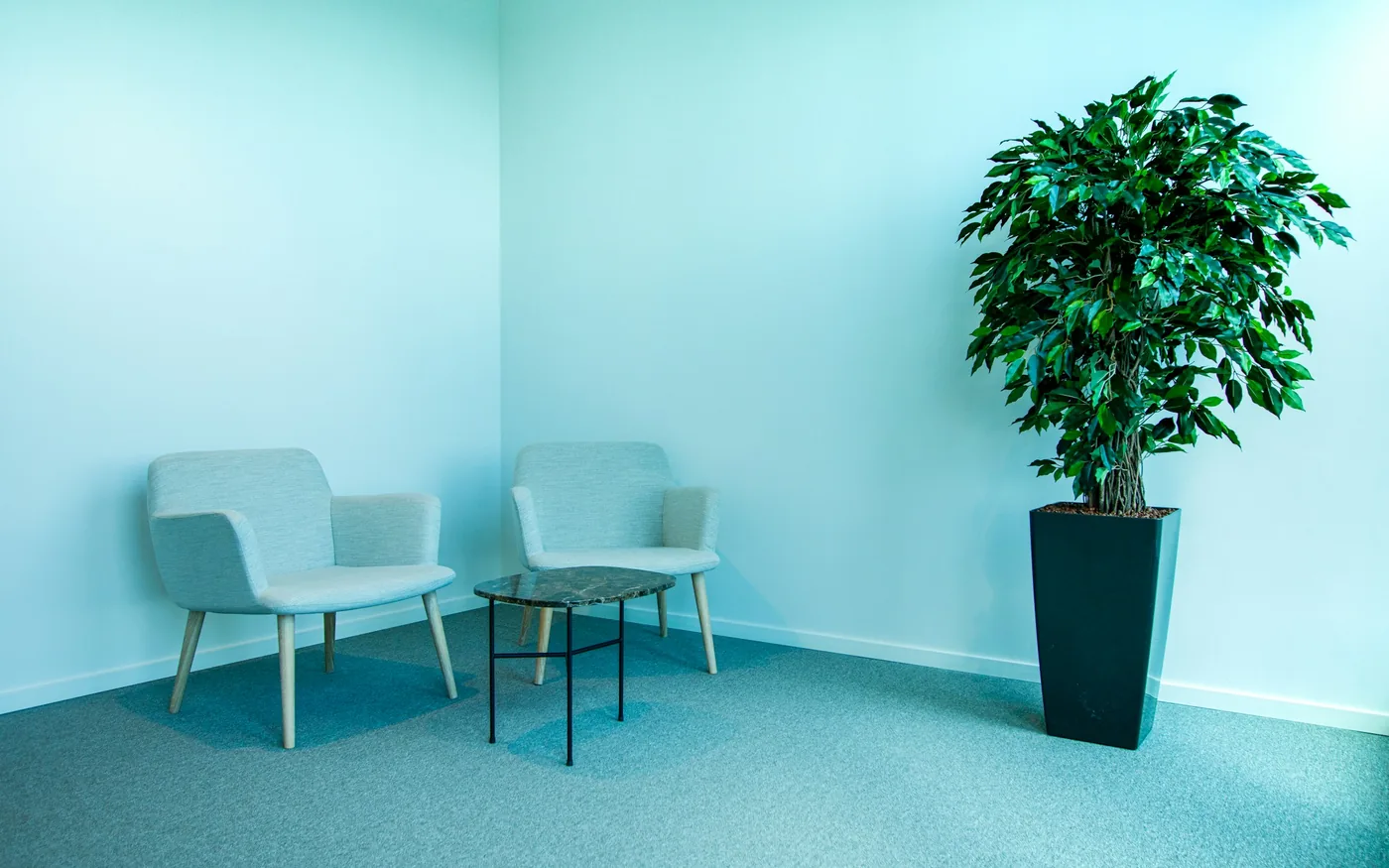 The waiting area at a small single-practitioner clinic